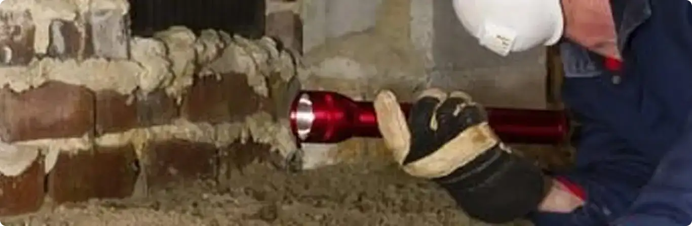 Pest control technician inspecting a crawl space for ant activity in Carrollton, VA